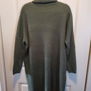 Turtle neck sweater dress with draped back opening